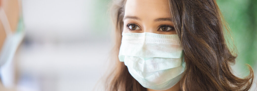 close up face woman wearing medical mask for prevent dust and infection virus.