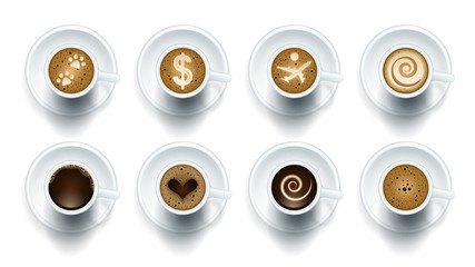 Coffee top vector realistic set icon. Vector illustration cup cappuccino on white background. Isolated realistic set icon coffee top .