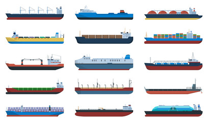 Barge vector cartoon set icon. Vector illustration cargo ship on white background. Cartoon set icon barge . - obrazy, fototapety, plakaty