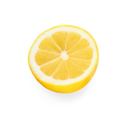 Fresh Lemon fruit cut in a half isolated on a white background. Summer citrus food concept .