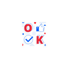 Poster Ok - geometric font in memphis style