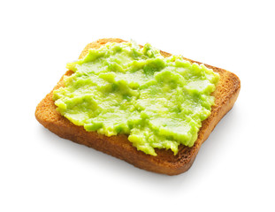 Tasty avocado sandwich on white background