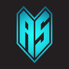 AS Logo monogram with emblem line style isolated on blue gradient colors