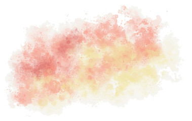 Watercolor splash isolated on white background. Orange, red and yellow mix of paint. Blob on paper. Vector illustration. Powder explosion. Ethereal design. Soft and pastel. 