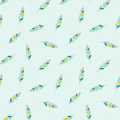 Fototapeta premium Feather pattern. Seamless green ornament of feathers. Illustration in flat style. Vector 8 EPS.