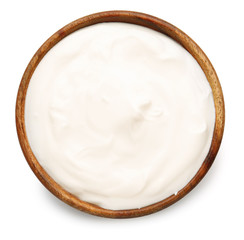 Bowl with tasty sour cream on white background