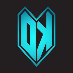 DK Logo monogram with emblem line style isolated on blue gradient colors