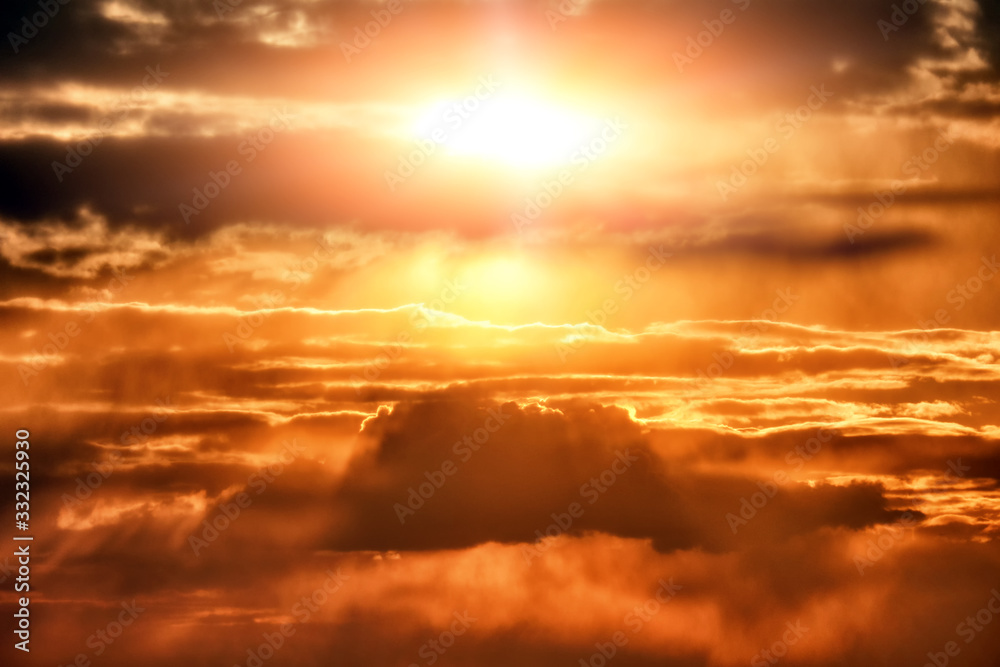 Wall mural stormy sunset sky abstract landscape background natural color of evening cloudscape after storm with