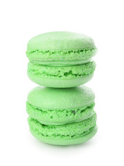 Tasty macarons on white background