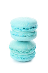 Tasty macarons on white background