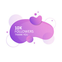 10000 or 10k followers, thank you congratulation card. Geometric liquid shape. Color gradient. Vector illustration for social networks.