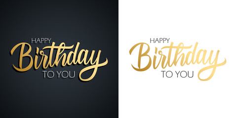 Happy Birthday celebrate set. Greeting cards with golden colored hand lettering text design. Vector illustration.