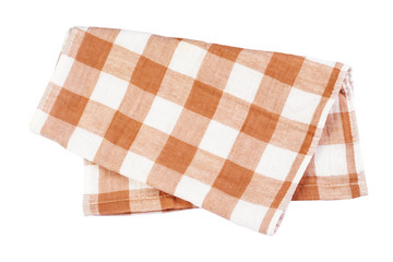 crumpled orange brown checkered napkin table clothes  on white background.