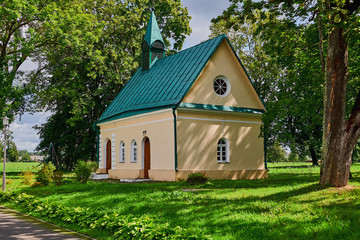 Belarus, Zalesie August 2019. House Church in the old manor of the famous composer Oginsky.