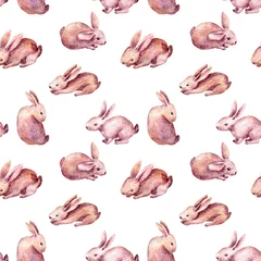 Fototapete Hase nahtloses Muster mit niedlicher Kaninchenzeichnung in Aquarell