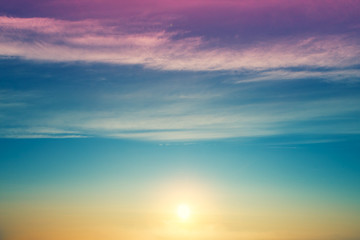 Colorful cloudy sky at sunset. Gradient color. Sky texture. Abstract natural background
