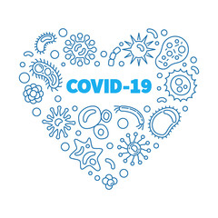 COVID-19 Heart vector 2019-nCoV blue concept illustration in thin line style on white background