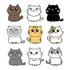 cute cats cartoon set vector