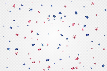 Red And Blue Confetti Isolated On Background. Celebration Event & Birthday. American, Chile, Russia, France, United kingdom flags color concept. Vector - obrazy, fototapety, plakaty