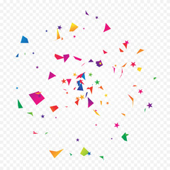 Many Falling Colorful Tiny Confetti Isolated On Transparent Background. Vector