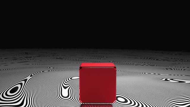 Red Cube Floating above Dazzling Floor Seamless VJ Loop