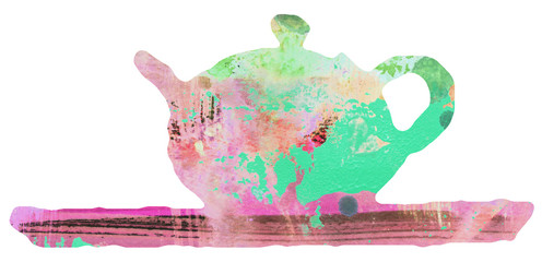 Teapot and Tray Whimsical Abstract Illustration