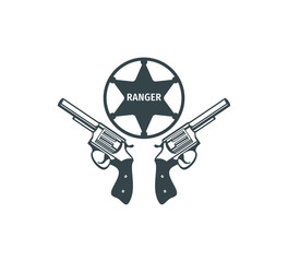 two guns and star ranger symbol vector graphic design for cowboys club