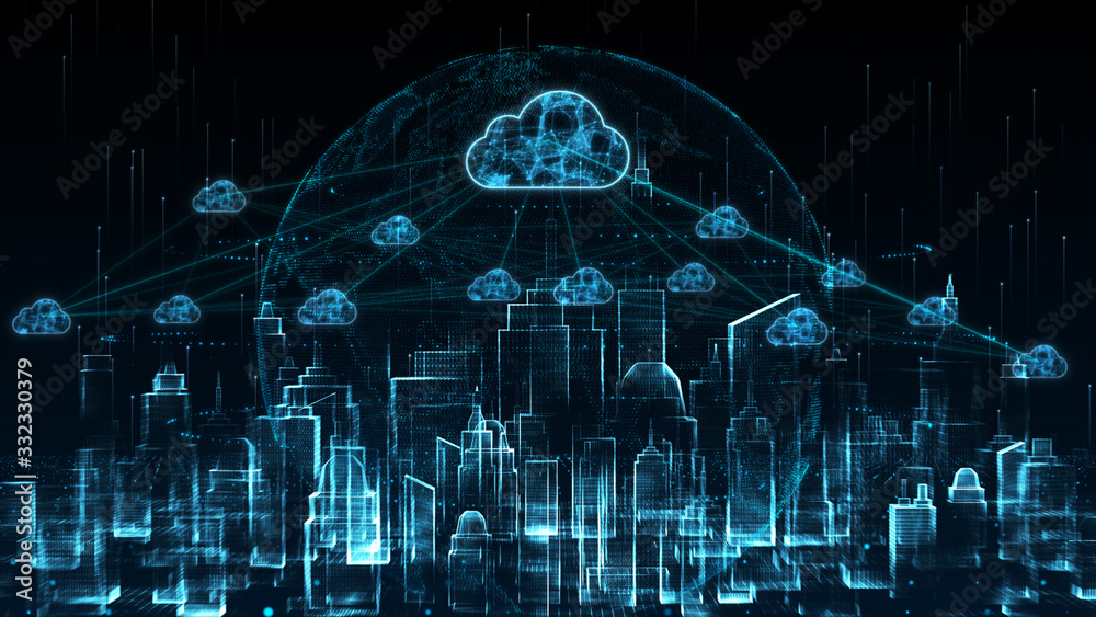 Poster digital city and cloud computing using artificial intelligence, 5g high-speed connection data analys