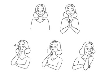 きれいで清潔感のある中高年女性の線画