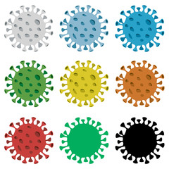 Obraz premium Covid-19, 2019-nCoV, Coronavirus disease logo vector illustration. Floating China pathogen respiratory influenza covid virus cells design in vector.