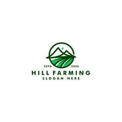 Hill Farm logo design template, Organic icon template vector illustration