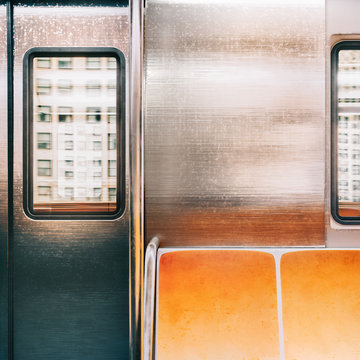 NYC Subway Interior With Free Space For Mockup Photos, Frames, Ad And Prints. Realistic 3d Render Illustration