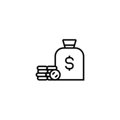 Money Bag Dollar Currency Vector Graphic. Stacks of coins and money bag icon. Trendy Flat style for graphic design, Web site, UI. EPS10. - Vector illustration