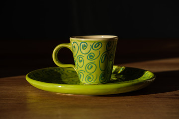 Tea and coffee Cup and plate green colour art