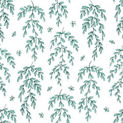Seamless pattern with flowers and leaves.