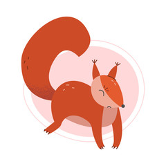 Cartoon Squirrel Jumping Isolated on White Background Vector Illustration