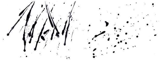 abstract artistic ink black of stain or splash black watercolor paint and liquid Ink splash splatter. grungy black swatches with Rough smears or stains of brush. Brush paint strokes. clipping path. 