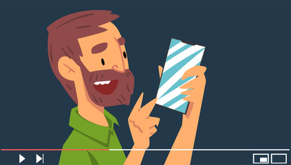Blogger Advertising Smartphone and Demonstrating its Features Vector Illustration