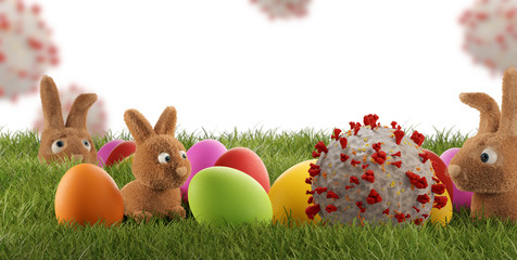 scared easter bunny Corona Virus COVID-19 3d-illustration