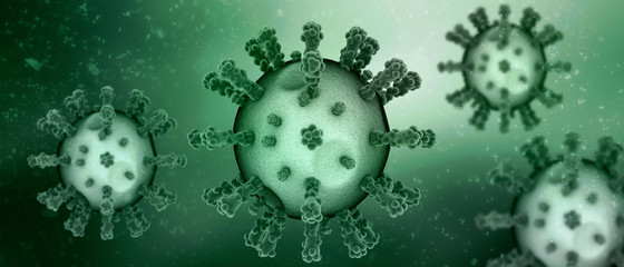 Fototapeta na wymiar 3d render Corona virus disease COVID-19. Microscopic view of a infectious virus
