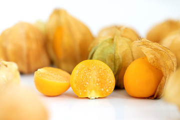 fresh Cape gooseberry fruit on white background