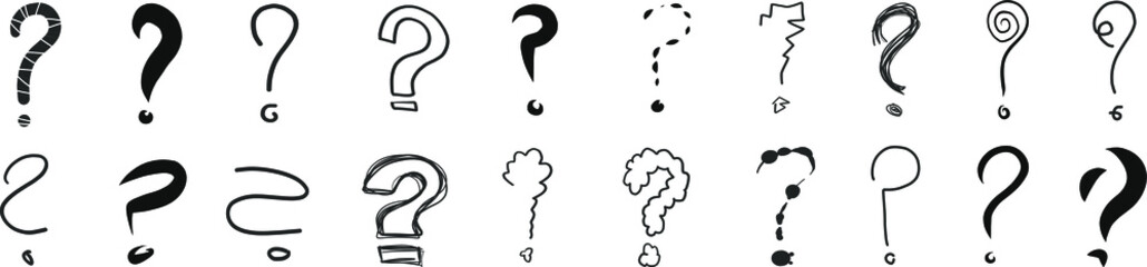 question mark interrogation sign symbol query icons punctuation marks black asking vector illustration graphic scribble doodle sketches - obrazy, fototapety, plakaty