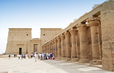 Reliefs and pillars of the temple of File. Assuan, Egypt 