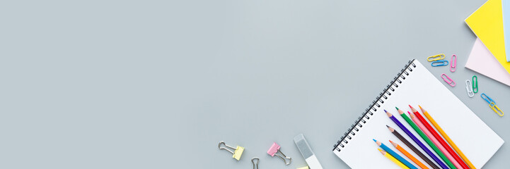 Back to School background with place for text. Horizontal banner for web design. Collection of...