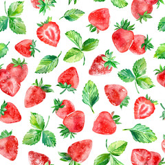 Watercolor strawberry seamless pattern,  berry background