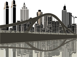 brown modern bridge in city illustration
