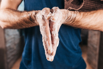 Wash your hands with bacterial soap before eating - disinfection and disinfection