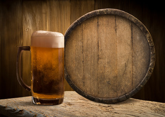 background of barrel and worn old table of wood