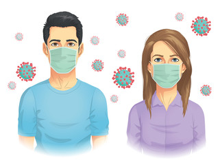 Man and Woman Wear Mask in Coronavirus Outbreak