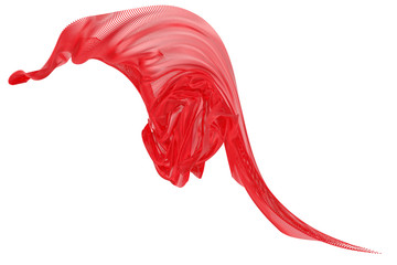 Beautiful flowing mesh of small particles. Red wavy shape made of small cubes. 3D rendering image.